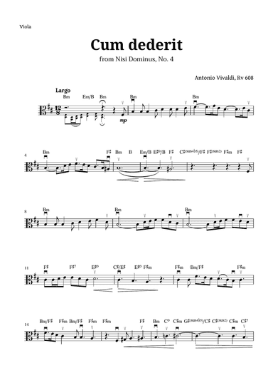 Cum dederit of Vivaldi for Viola and Chords