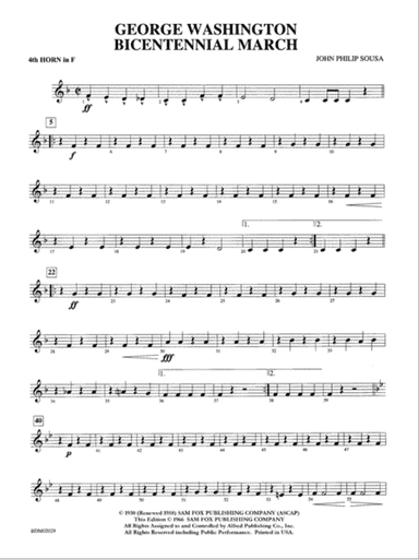 George Washington Bicentennial March: 4th F Horn