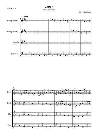 Canon - Johann Pachelbel (Wedding/Reduced Version) for Brass Quartet