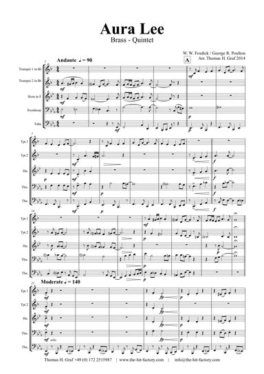 Aura Lee - (Love me tender) - Elvis - Eb - Brass Quintet