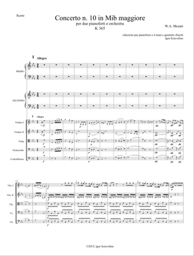 Mozart: Double Concert nr 10 KV365 for 2 Piano and Orchestra - version for 4 Hands Piano and String
