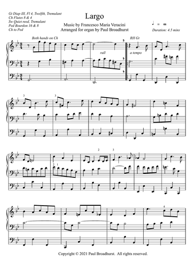 Largo by Veracini, arranged for pipe organ