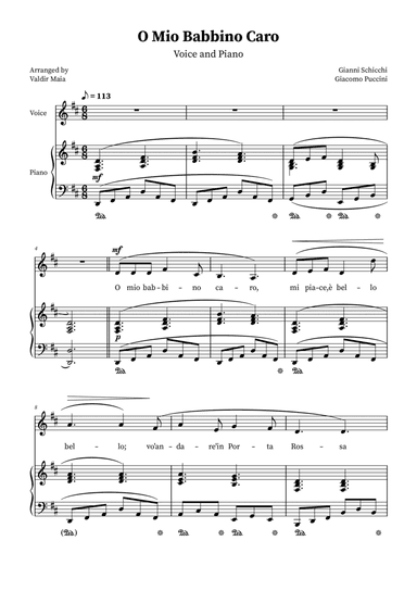 O Mio Babbino Caro - Female Voice in D Major