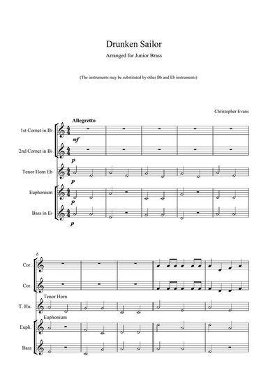 Drunken Sailor for Junior Brass Ensemble - Full Score