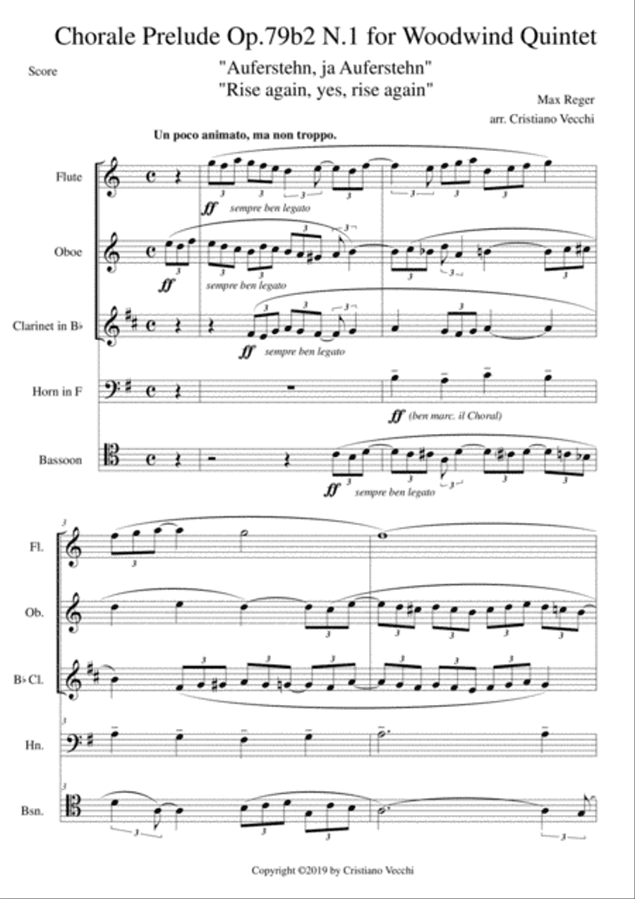 Chorale Prelude Op.79b2 N.1 for Woodwind Quintet