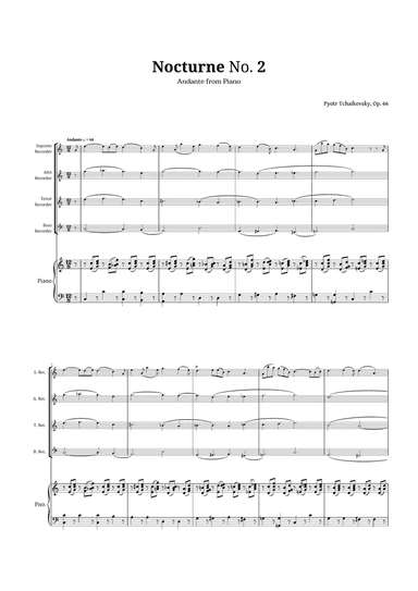 Nocturne by Chopin for Recorder Quartet and Piano