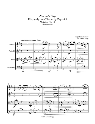 Mother's Day-Rhapsody on a Theme by Paganini Variation No.18 (String Quartet)