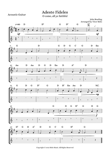 Adeste Fideles (O Come, All Ye Faithful) - guitar tab