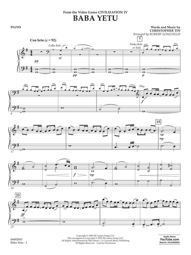Baba Yetu (from Civilization IV) (arr. Robert Longfield) - Piano