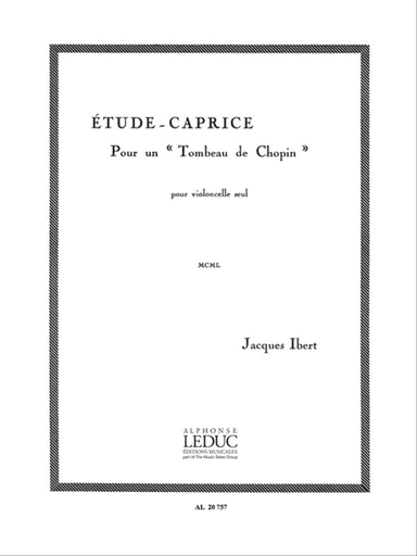 Ibert Etude Caprice Pour Un Tombeau De Chopin Cello Solo Book