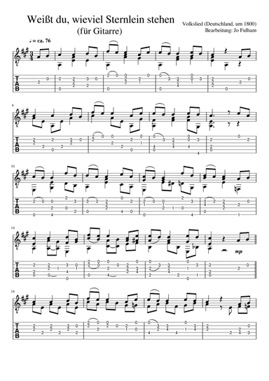 Weißt du, wieviel Sternlein stehen (für Gitarre)