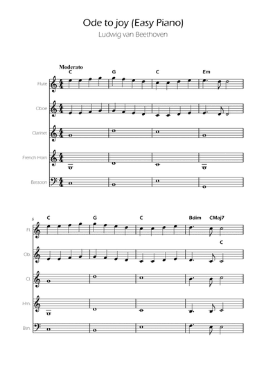 Ode To Joy - Easy Woodwind Quintet w/ Chords