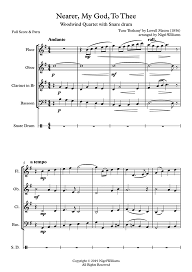 Nearer, My God, To Thee, for Wind Quartet with Snare Drum