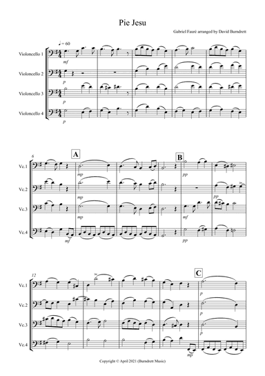 Pie Jesu (from Requiem) for Cello Quartet