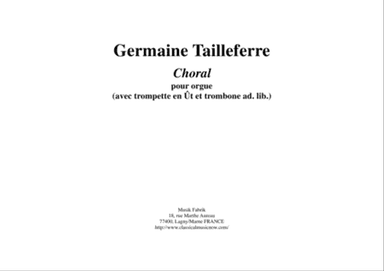 Germaine Tailleferre: Choral for organ and optional brass (C trumpet and trombone)