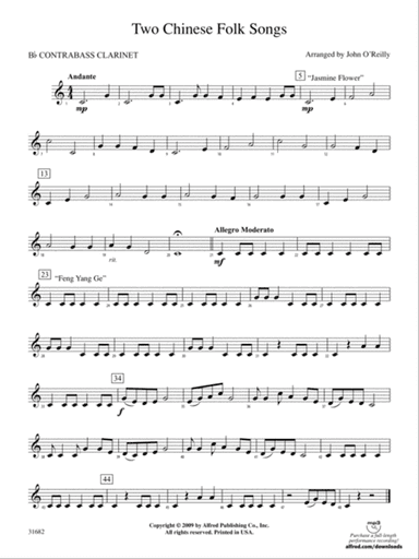Two Chinese Folk Songs: (wp) B-flat Contrabass Clarinet