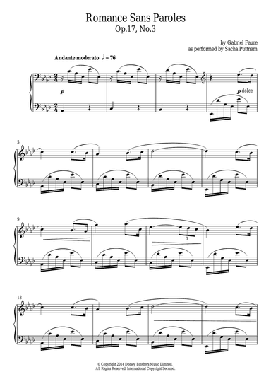 Romance Sans Paroles Op.17, No.3 (as performed by Sacha Puttnam)