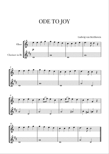 Beethoven - Ode to Joy (for Oboe and Clarinet)