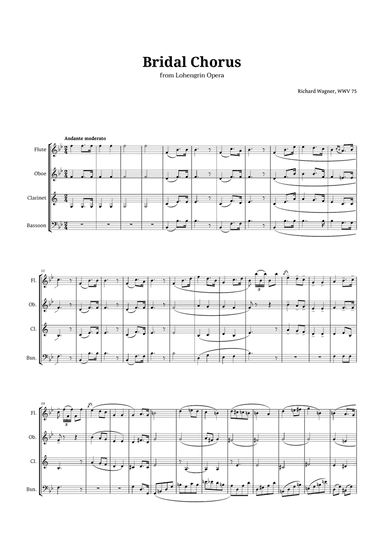 Bridal Chorus by Wagner for Woodwind Quartet