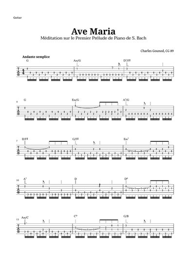 Ave Maria by Gounod for Guitar TAB