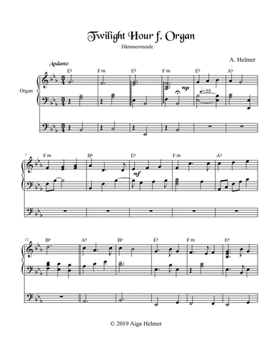 Twilight Hour in E flat Major for Organ
