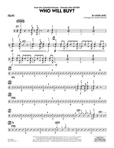 Who Will Buy? (from Oliver) (arr. Mark Taylor) - Drums