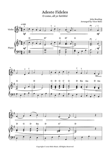 Adeste Fideles (O Come, All Ye Faithful) - violin and piano