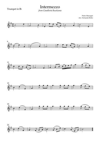 Intermezzo Cavalleria Rusticana (Pietro Mascagni) for Trumpet in Bb Solo