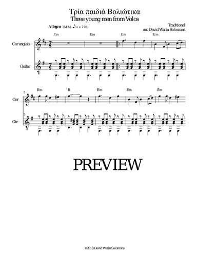 Tria paidia voliotika - Τρία παιδιά Βολιώτικα (Three young men from Volos) for cor anglais and guita
