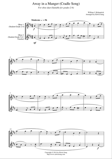 Away in a Manger (Cradle Song) (for oboe duet, suitable for grades 2-6)