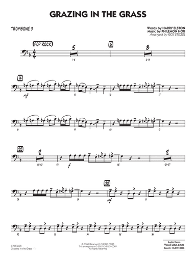 Grazing in the Grass (arr. Rick Stitzel) - Trombone 3