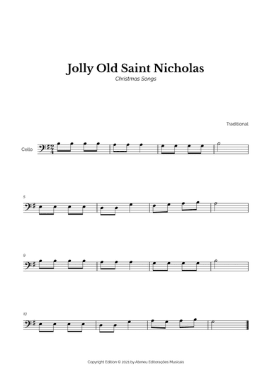 Jolly Old Saint Nicholas for Easy Cello Solo