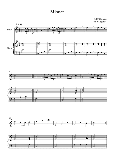 Minuet, Georg Philipp Telemann, For Flute & Piano