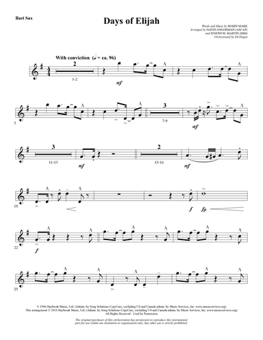 Days of Elijah (arr. David Angerman) - Bari Sax