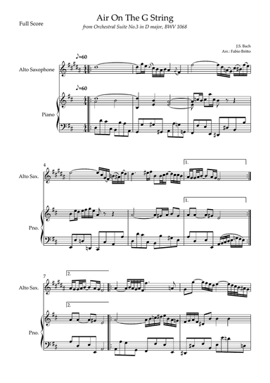 On The G String (J.S. Bach) for Alto Saxophone Solo and Piano Accompaniment