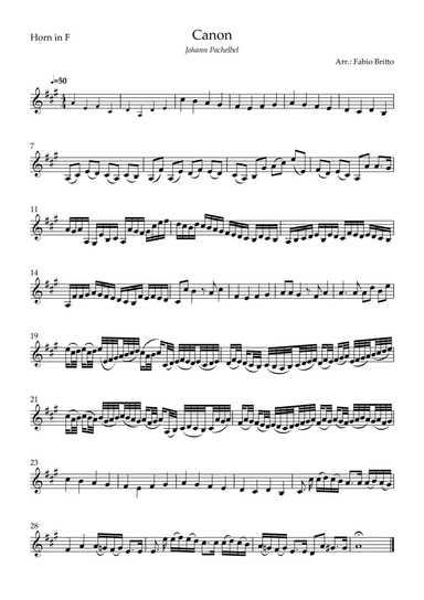 Canon - Johann Pachelbel (Wedding/Reduced Version) for Horn in F Solo