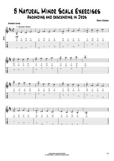 B Natural Minor Scale Exercises - Ascending and Descending in 3rds