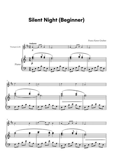 Franz Xaver Gruber - Silent Night Beginner (for Trumpet in Bb and Piano)