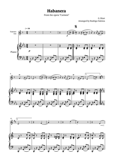 Habanera (for solo soprano sax w/ piano accompaniment)