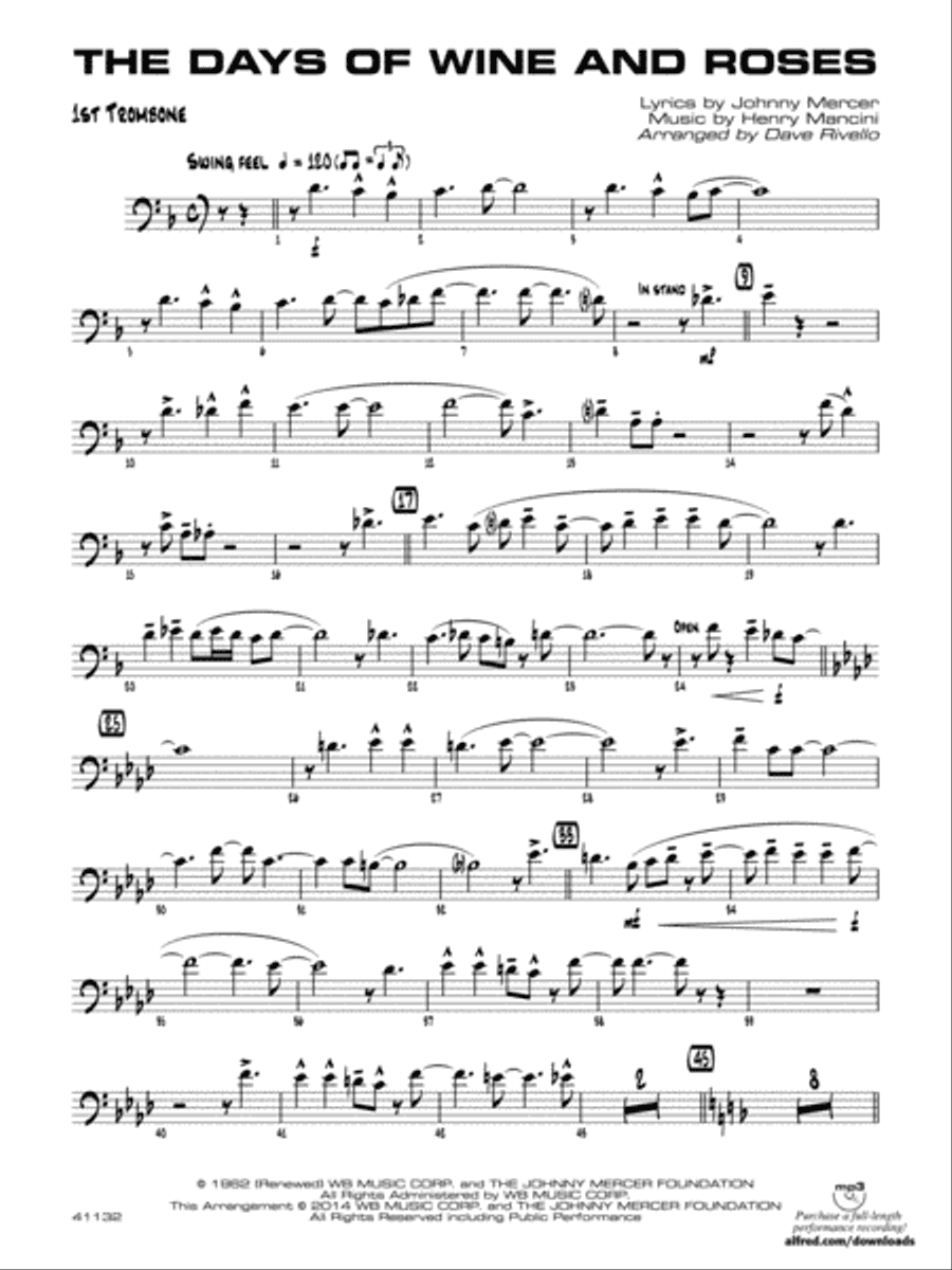 The Days of Wine and Roses: 1st Trombone