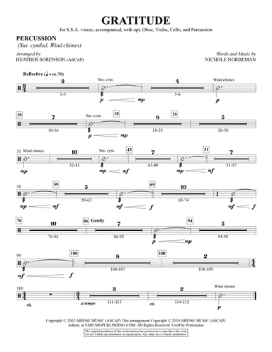 Gratitude (arr. Heather Sorenson) - Percussion