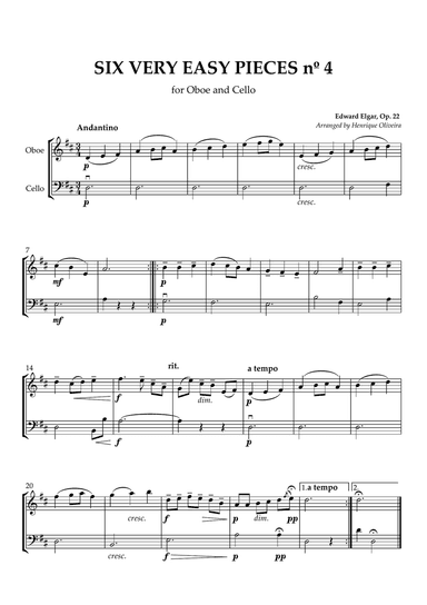 Six Very Easy Pieces nº 4 (Andantino) - Oboe and Cello