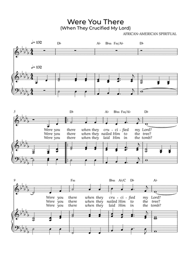 Were You There - for piano and soprano in Db major with chords