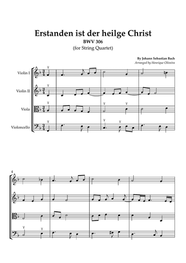 5 Bach's Chorals (String Quartet) - Beginner Level