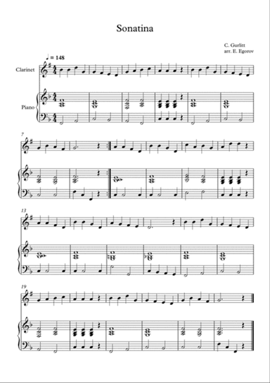 Sonatina, Cornelius Gurlitt, For Clarinet & Piano