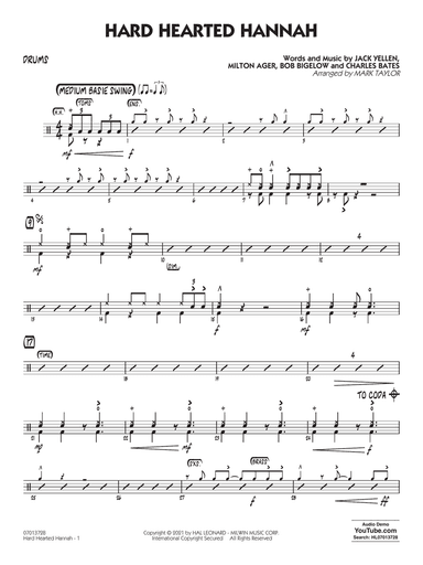 Hard Hearted Hannah (The Vamp of Savannah) (arr. Mark Taylor) - Drums