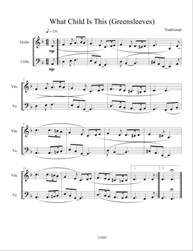 What Child Is This (Greensleeves) for violin and cello duet