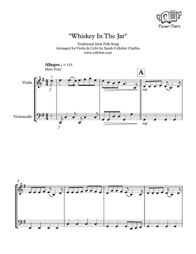 Whiskey In The Jar - Violin & Cello Duet - Traditional Irish arr. Cellobat