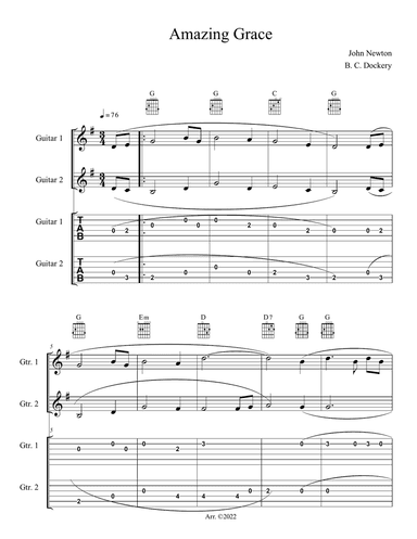 Amazing Grace (Guitar Duet with TAB)