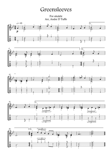 Greensleeves (Green Leeves) Ukulele Finger Style (English folk music, broadside) BEGINNER